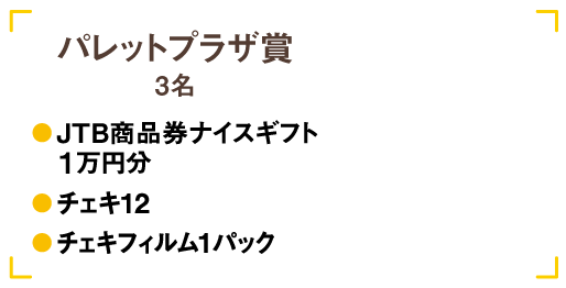 パレットプラザ賞3名 JTB賞品券ナイスギフト1万円分&チェキ12&チェキフィルム1パック