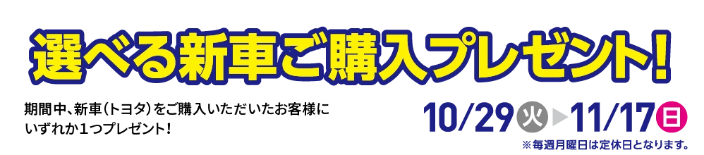 選べる新車ご購入プレゼント 10/29（火）〜11/17（日）