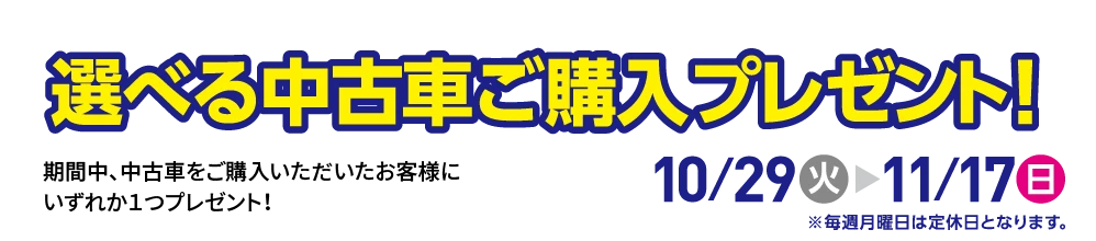 選べる中古車ご購入プレゼント 10/29（火）〜11/17（日）