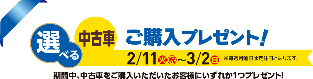 選べる中古車ご購入プレゼント 10/29（火）〜11/17（日）