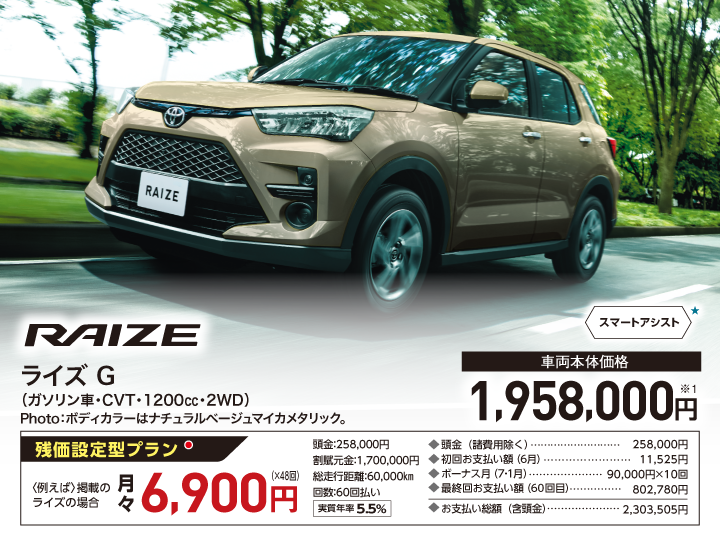 ライズ G（ガソリン車・CVT・1200㏄・2WD） 車両本体価格：1,958,000円