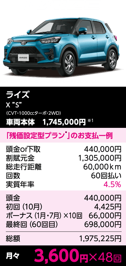 ライズ 残価設定型クレジット「e-プラン」のお支払一例